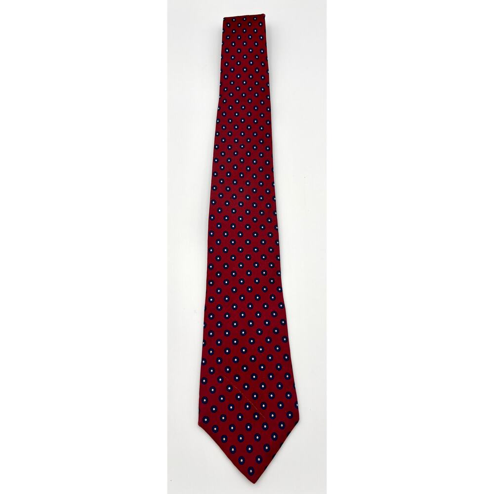 Saks Fifth Avenue Silk Tie Red Blue Neat Medallion Geometric Classic Mens